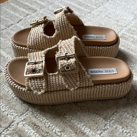 Steve Madden Birdee, Ciabatte Donna, Rafia Marrone Chiaro, 37
